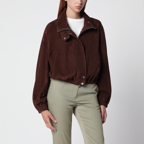 Nour Hammour Pia Bomber Jacket In Acajou Brown Suede Leather