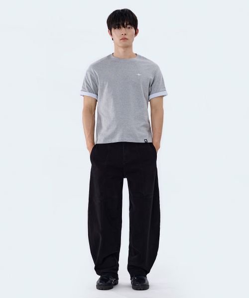 Cropped Stripe Color Block Roll-Up Short Sleeve T-Shirt GT-392_Gray
