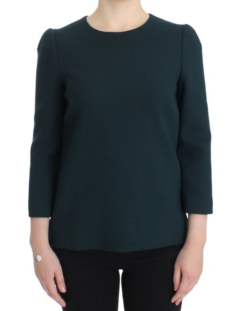 Wool-Blend 3/4-Sleeve Blouse — Green