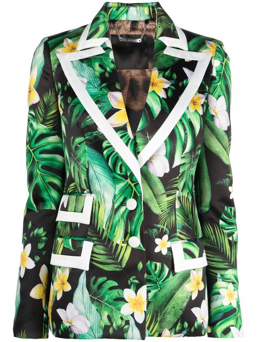 Floral-print single-breasted blazer - Black