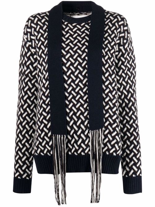 Scarf-detail wool jumper - Blue