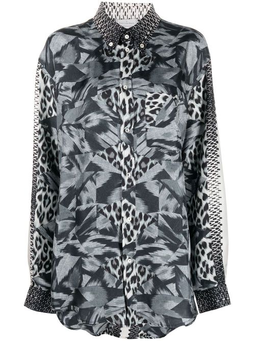 Abstract-print silk shirt - Grey