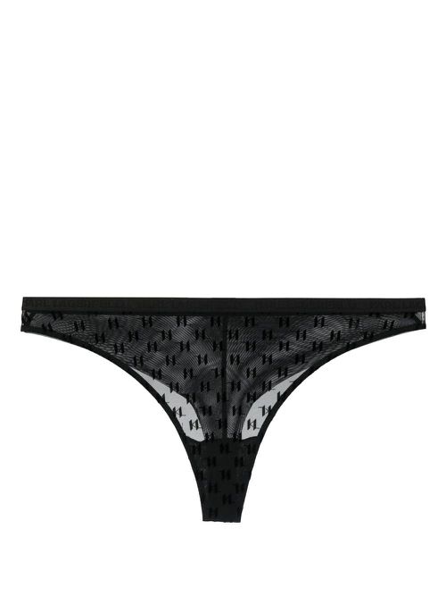 Sheer monogram-pattern thong - Black