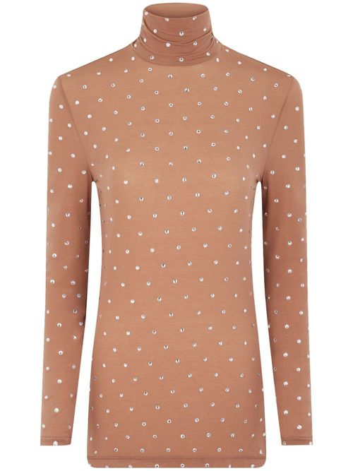 Crystal-embellished high-neck top - Neutrals