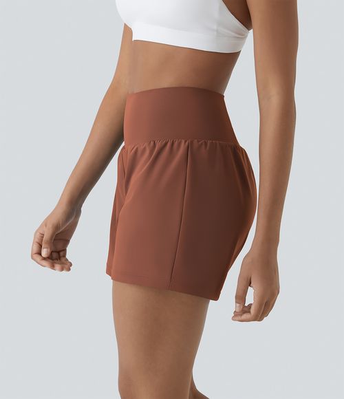 Super High Waisted Pocket & Pocket 2-in-1 Yoga Shorts 5''-Longer Length Gym Short - Sequoia