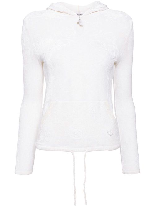 2004 Camellia-appliqué velvet hoodie - White