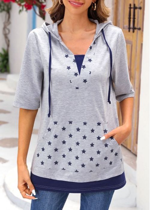 Modlily Light Grey Marl Star Print T Shirt