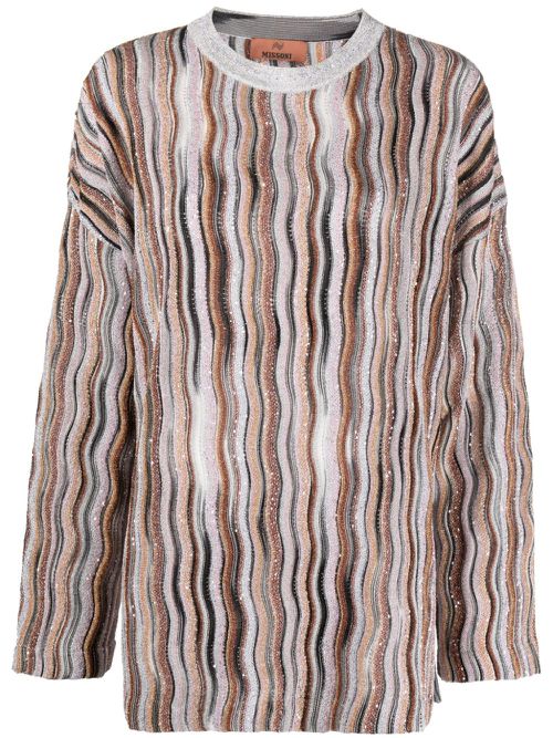 Lurex-detail drop-shoulder jumper - Grey
