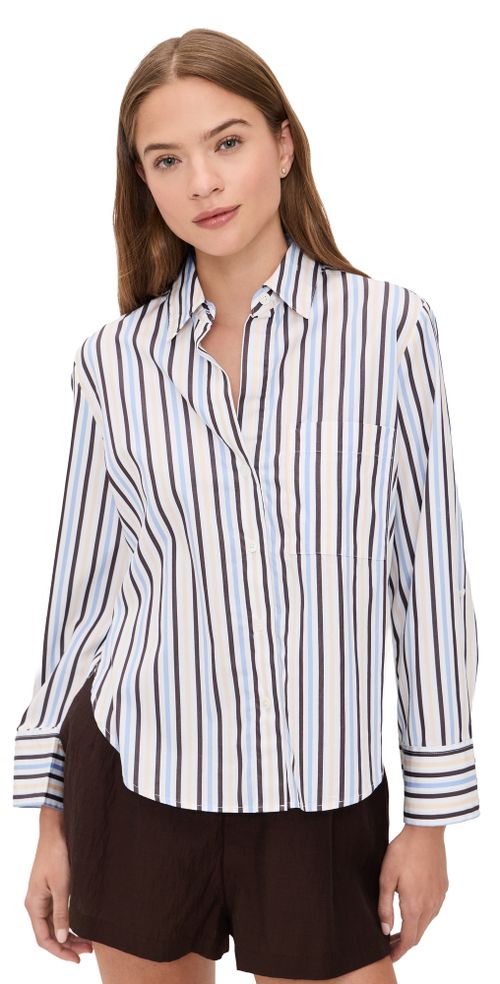 The Signature Y-Neck Shirt In Poplin Chocolate Plum