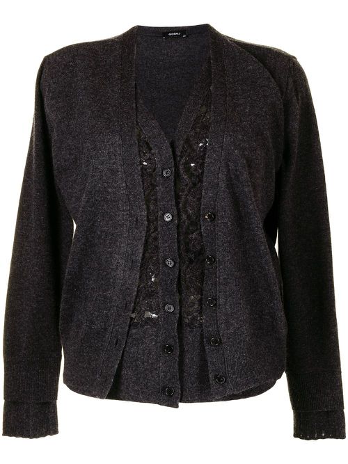Lace panel layered cardigan - Grey