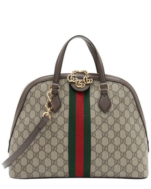 Beige, Brown GG Supreme Canvas GG Supreme Ophidia Dome Satchel  (Authentic Pre-Loved)