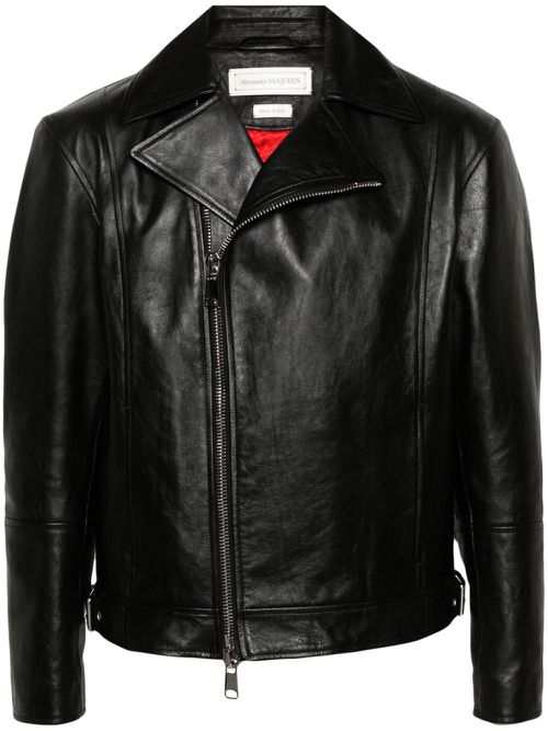 Zip-up leather biker jacket - Black
