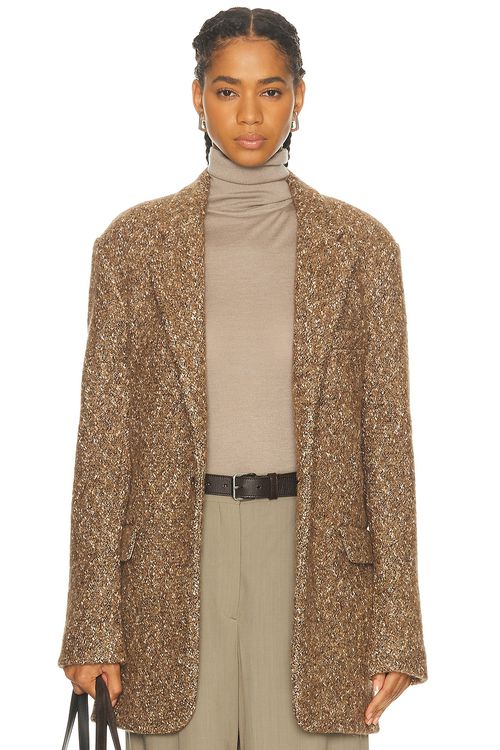 R13 Oversized Ragged Blazer in Dark Camel Brown - Brown. L also in M