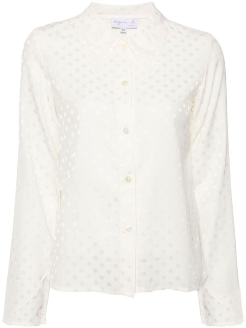 Polka dot print collar shirt - White