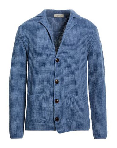 Man Cardigan Slate blue Size L Wool, Polyamide