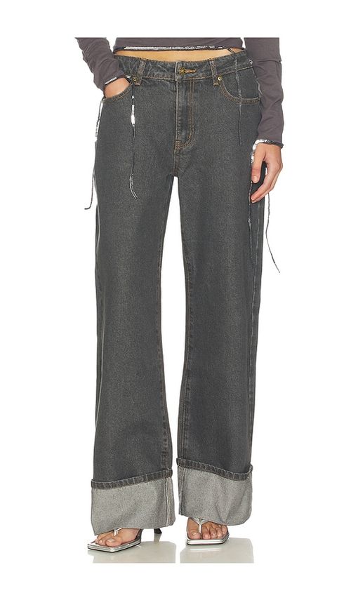 LIONESS Top Model Cuffed Jeans in Charcoal. - XXS also in S, XS, M