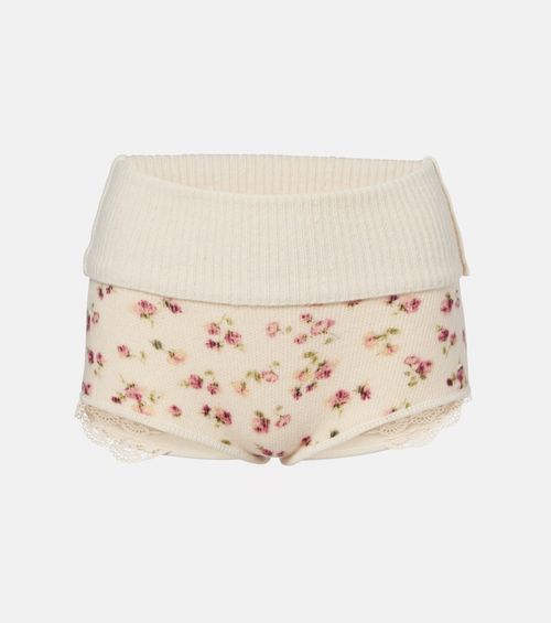 Floral wool, silk, and cashmere shorts