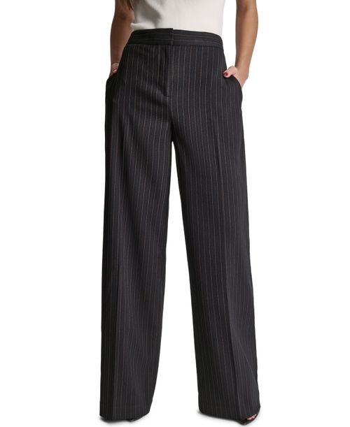 Women's Pinstripe Full-Length High-Rise Pants - Black Multi