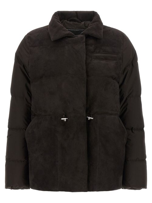Suède-Front Drawstring Down Jacket — Black