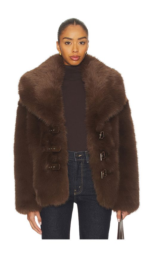 Nonchalant Label KUNSTFELLJACKE OSLO in Brown. Größe M. Also in