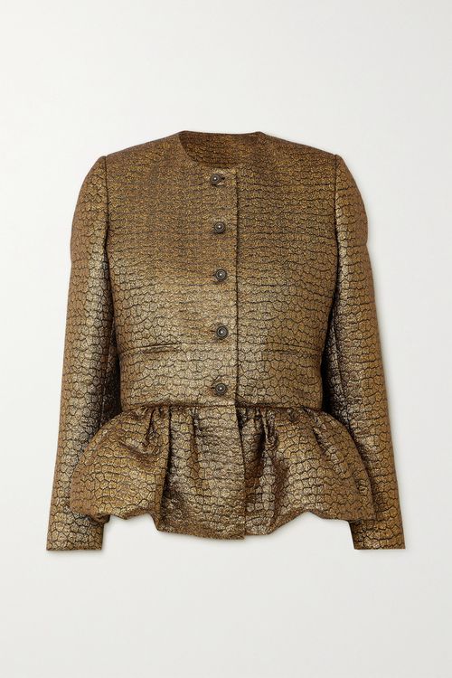 + Net Sustain Crystal-embellished Metallic Jacquard Peplum Jacket - Gold