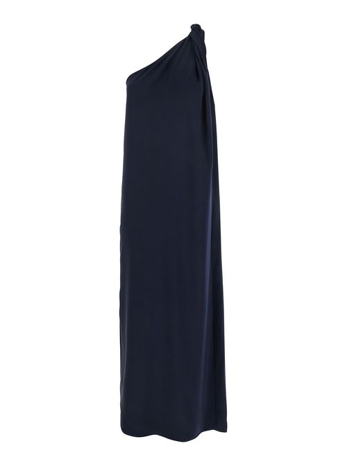 Blue One-shoulder Long Dress In Tech Fabric Woman