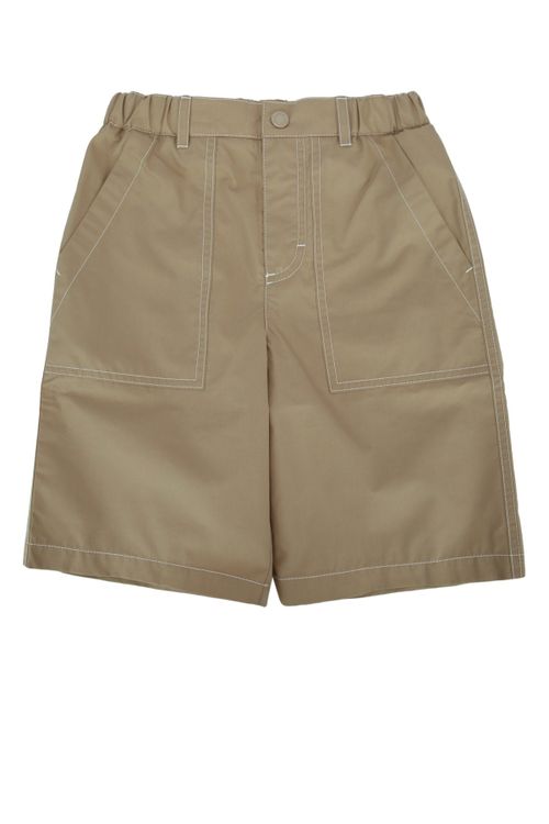 Contrast-Stitched Cotton-Blend Shorts — Beige