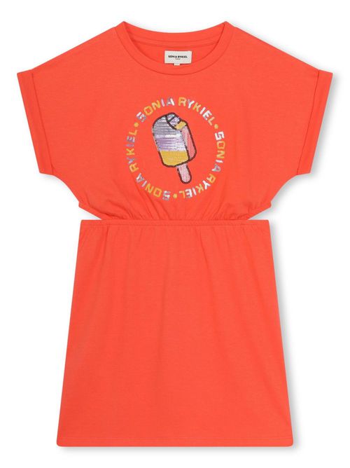 Sequin-embellished jersey dress - Orange