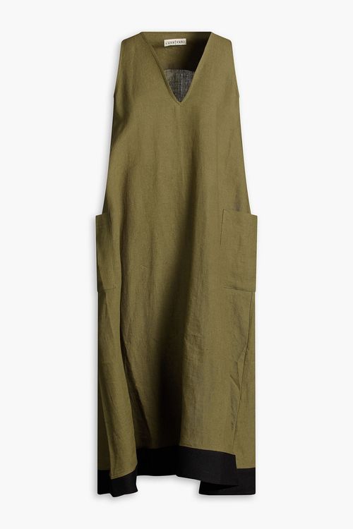 Nadia two-tone linen midi dress - Green - S