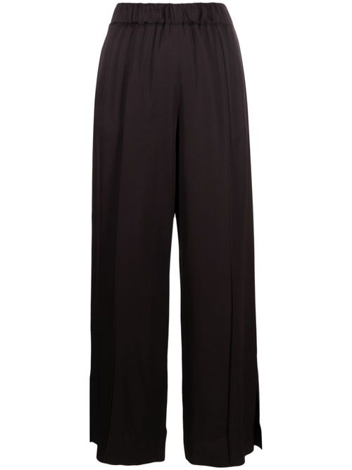 Wide-leg elasticated-waistband trousers - Brown