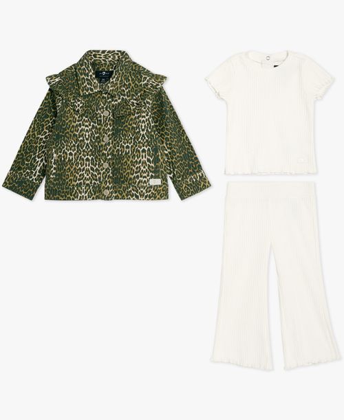 Baby Girls 3-Piece Jacket, T-Shirt and Pants Set - White/Brown