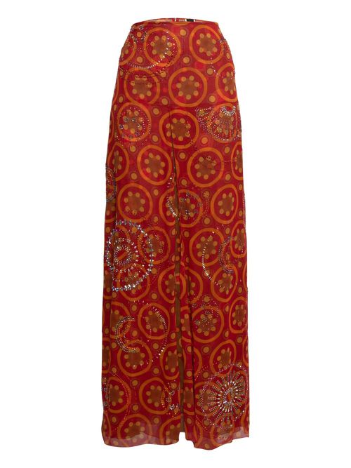 Beaded printed maxi skirts - Red