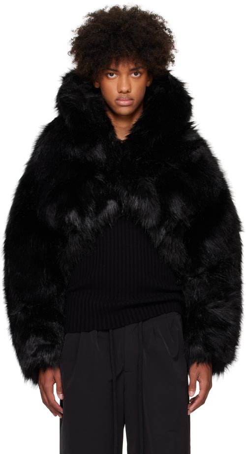 Entire Studios Black Vicinity Crop Faux-Fur Jacket