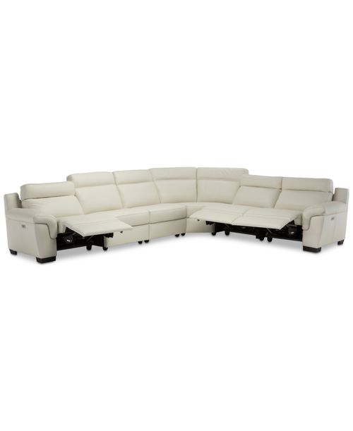Closeout! Julius Ii 6-Pc. Leather Sectional Sofa With 3 Power Recliners, Power Headrests & Usb Power Outlet, Created for Off White