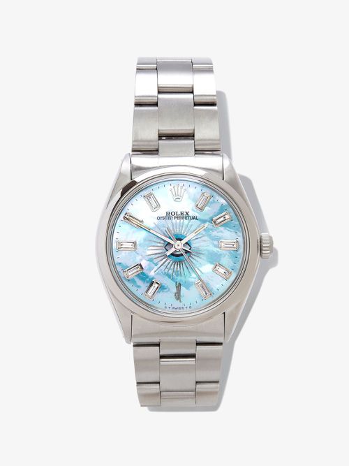 Reworked Vintage Rolex Oyster Perpetual Watch - Women's - Stainless Steel/Turquoise/Diamond