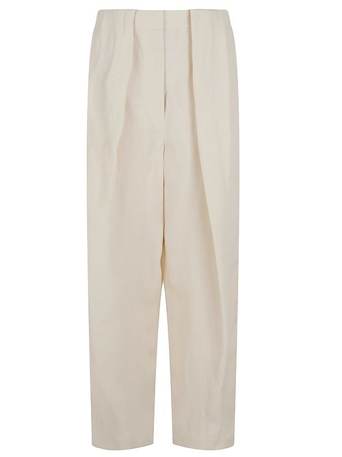 Cream Viscose Blend Wide-leg Pant