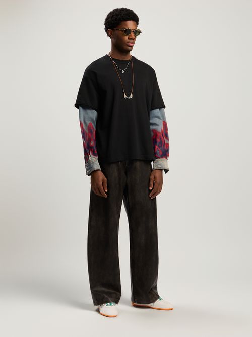 Flames Hybrid Shirt L/s Man  Vintage Black