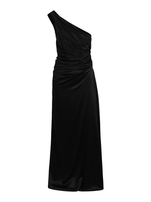 Asymmetrical Draped Satin Long Dress