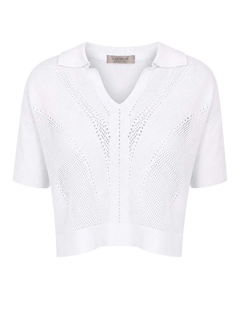 Cropped Perforated Polo Shirt