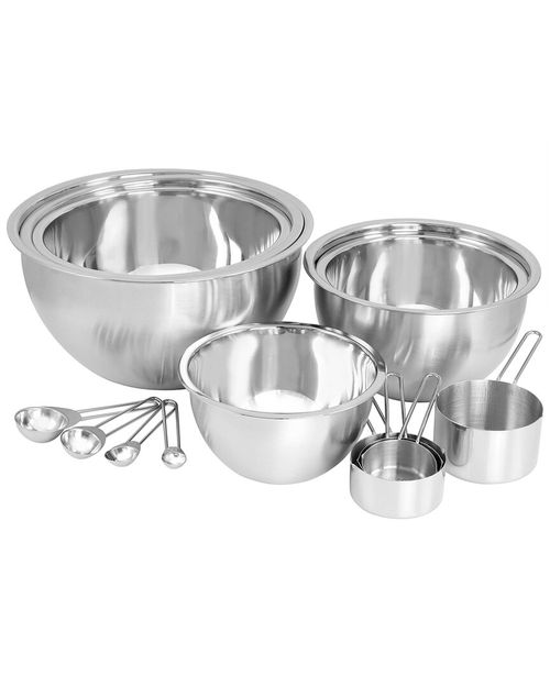14pc Stainless Steel Measuring Cup & Spoon Set with Mixing Bowls