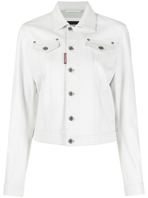 Single-breasted leather jacket - White