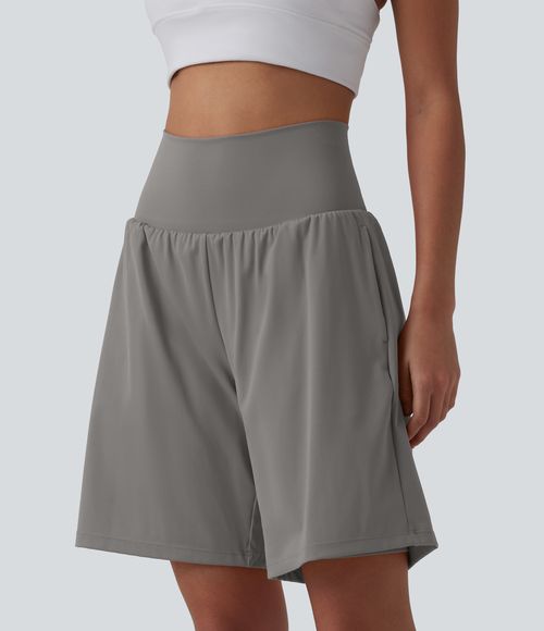 "SoftlyZero™ Airy Super High Waisted 2-in-1 Cool Touch Yoga Shorts 9"" with Pockets Gym Short - Steeple Gray