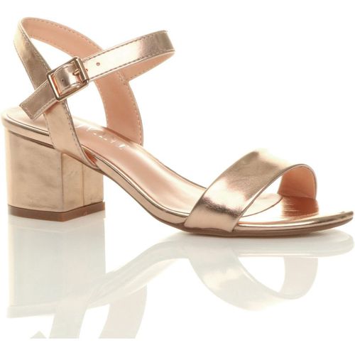 Mid Block Heel Ankle Strap Faux Leather Heeled Sandals