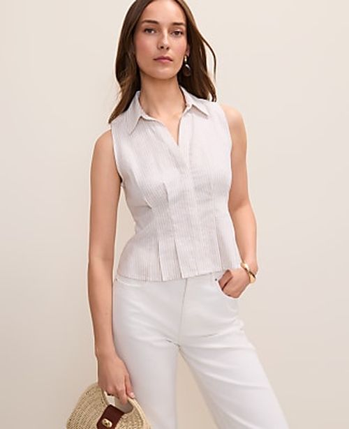 Ann Taylor Petite Sleeveless Flare Shirt in Linen Blend