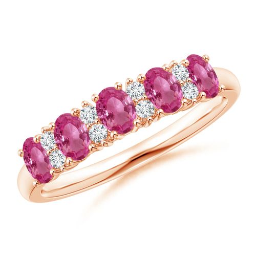 Angara 0.9 Carat Five Stone Pink Sapphire and Diamond Wedding Ring in 18K Rose Gold