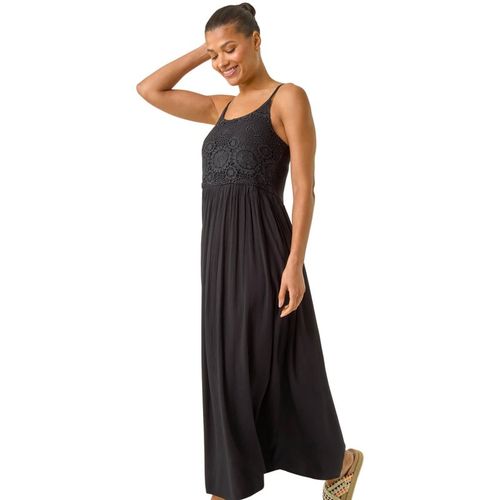 Roman Womens Lace Bodice Strappy Midi Dress - Black