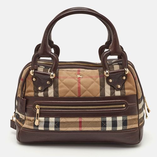 Burberry Westbury Beige/Brown Quilted House Check Canvas and Leather Satche