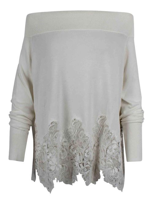 Cotton sweater with lace embroidery