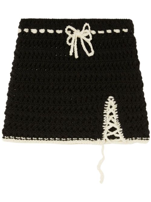 Crochet-knit wool skirt - Black