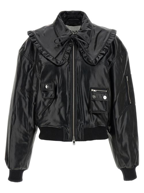 Leather-Effect Bomber Jacket — black
